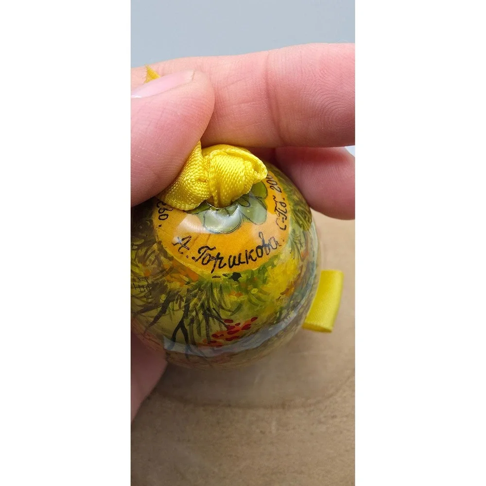 Vintage 2000 Russian Hand Painted Lacquer Egg Ornament Birch Tree Landscape